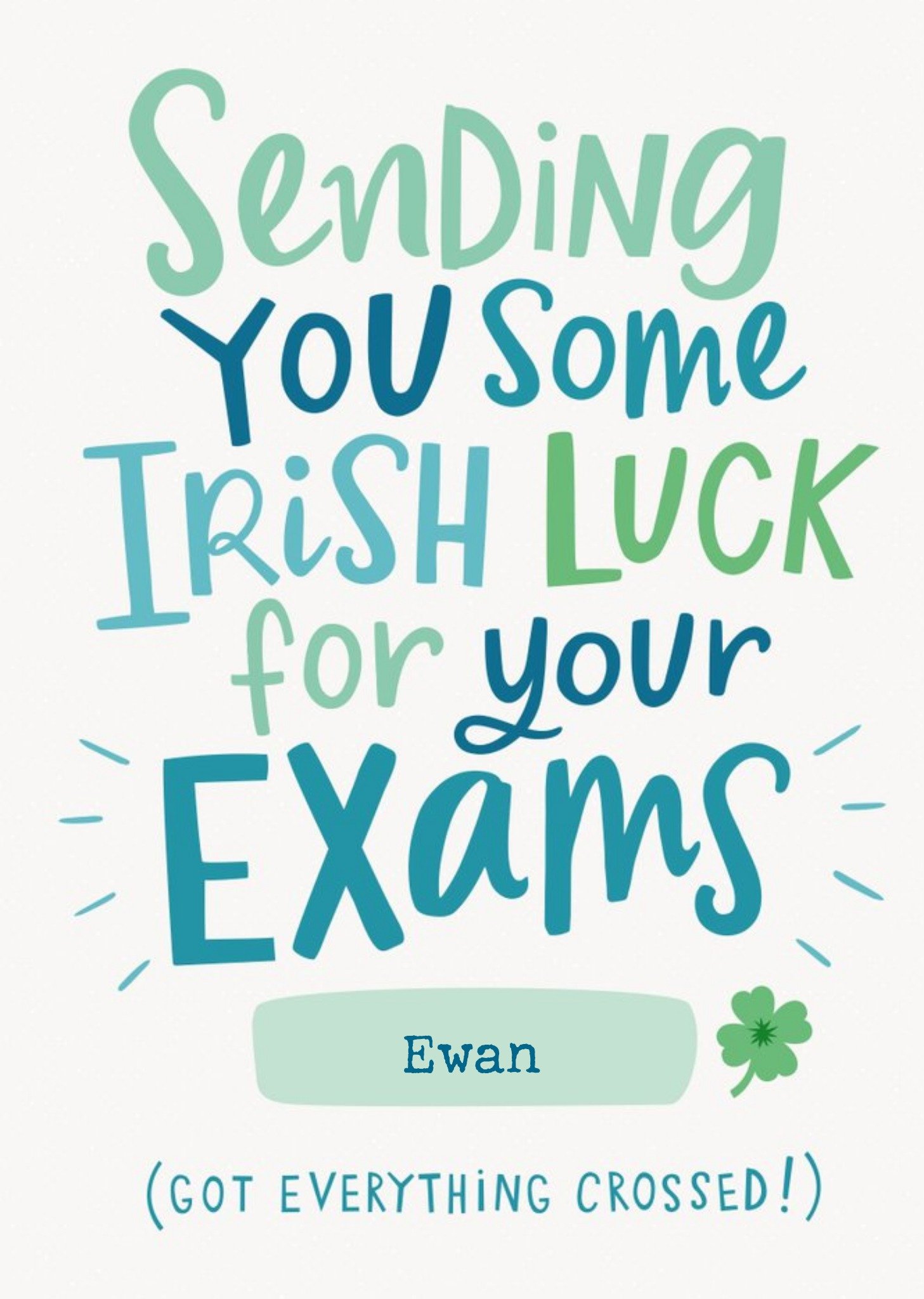 Moonpig Ebony Newton Design Typographic Irish Good Luck Exams Card, Large