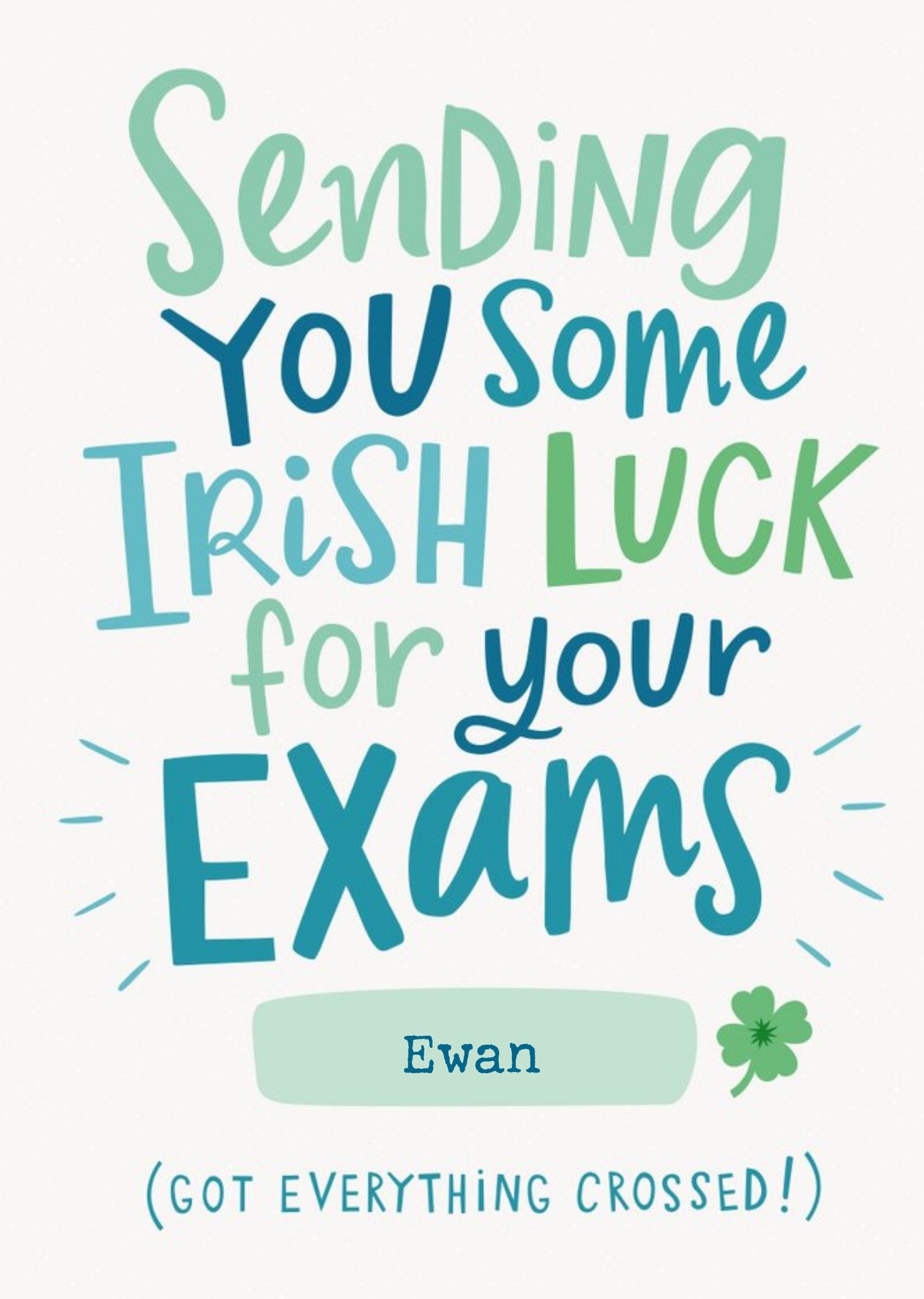 Ebony Newton Design Typographic Irish Good Luck Exams Card Ecard