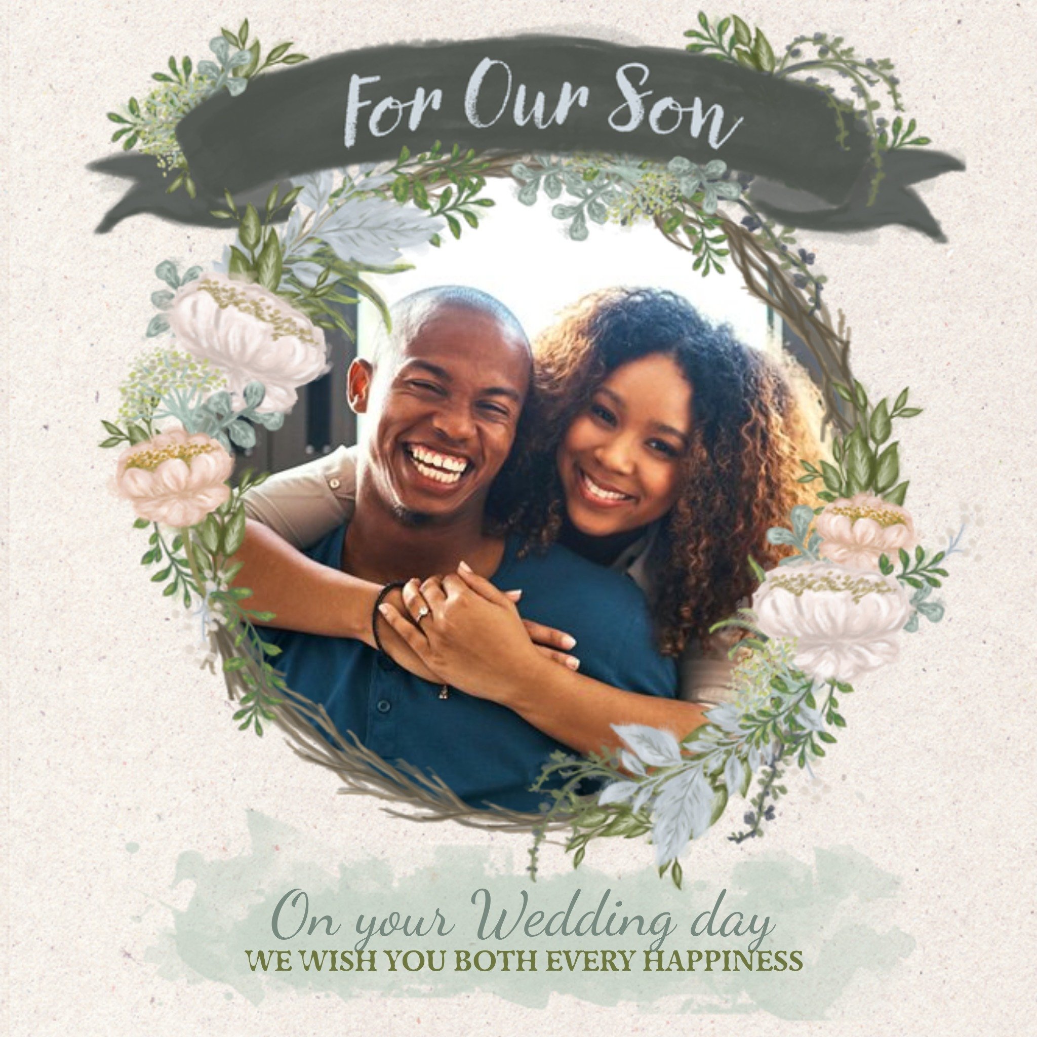Moonpig Wedding Card - Photo Upload -Son - Newly Weds - Floral, Square