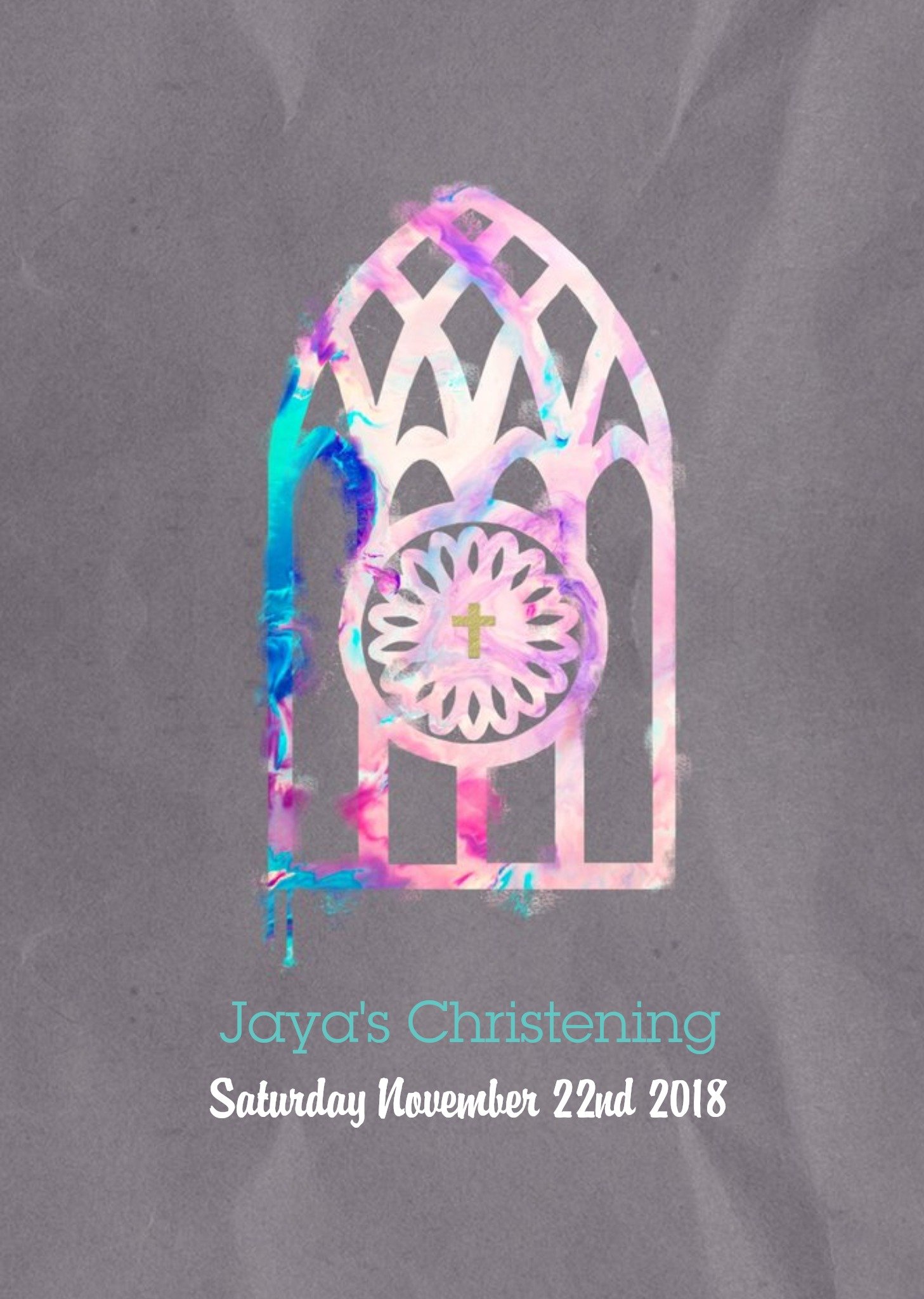 Moonpig Tie-Dye Watercolour Personalised Christening Invitation, Standard Card