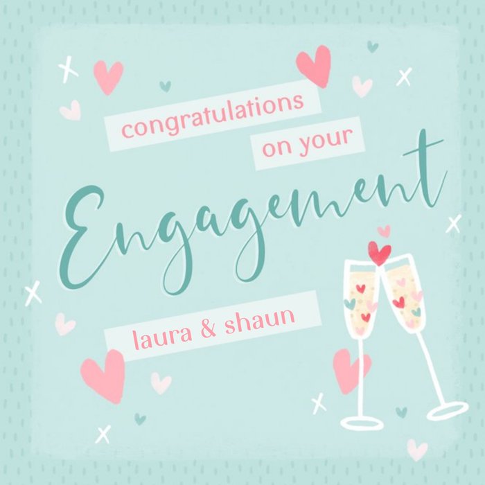 Illustrated Champagne Glasses Customisable Engagement Card