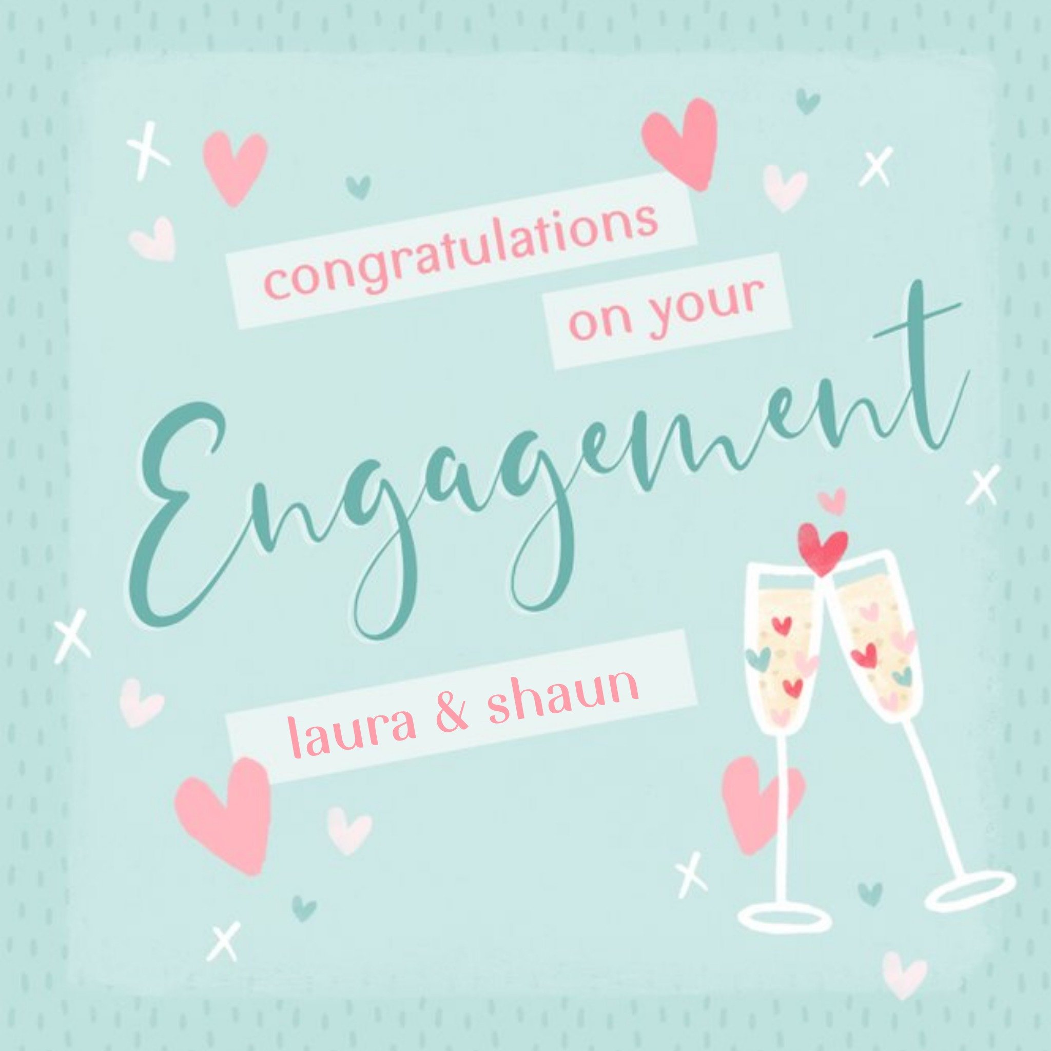 Moonpig Illustrated Champagne Glasses Customisable Engagement Card, Square