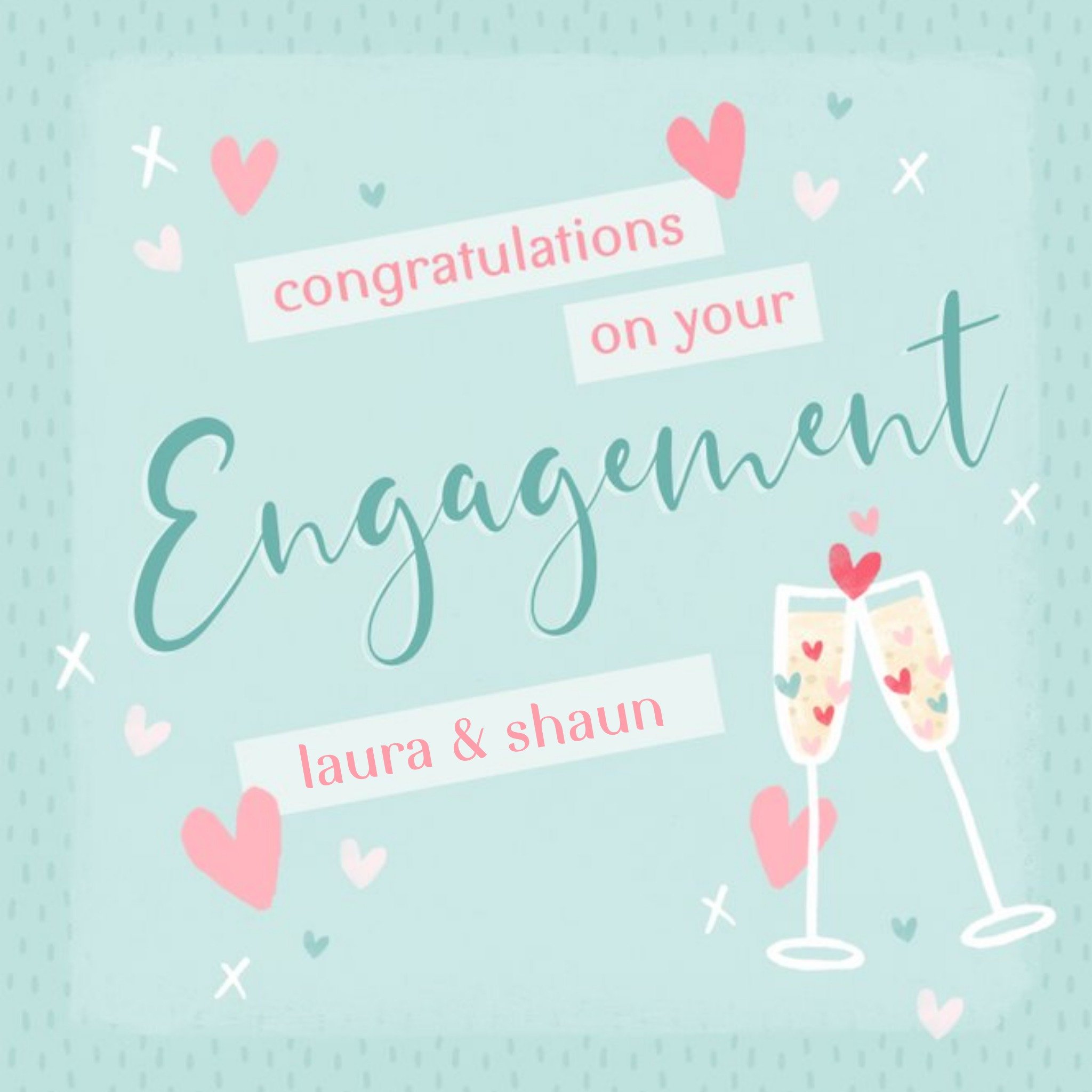 Illustrated Champagne Glasses Customisable Engagement Card, Square