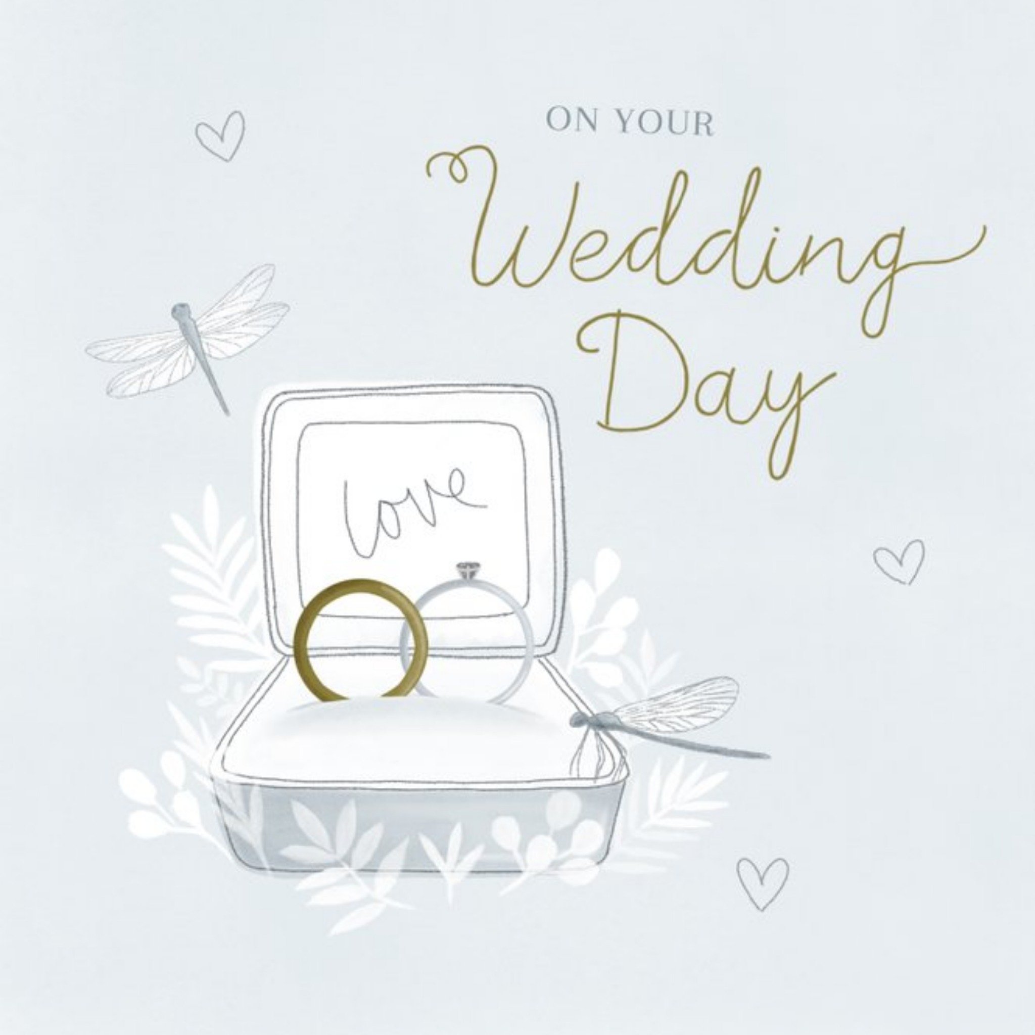Moonpig Illustration Of Wedding Rings In A Ring Box Surrounded By Hearts And Dragonflies Wedding Day