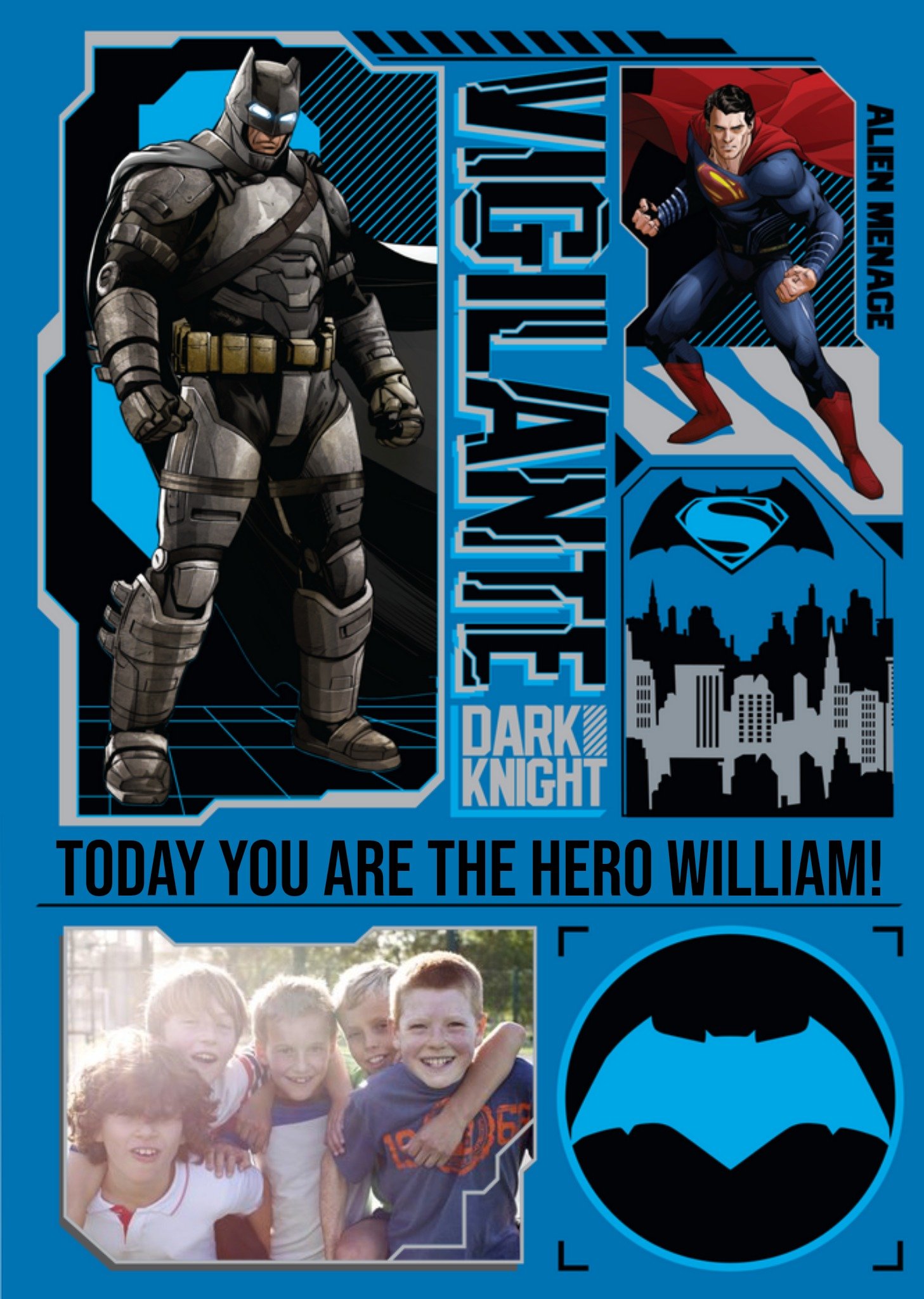 Batman And Superman Vigilante Personalised Birthday Card, Large