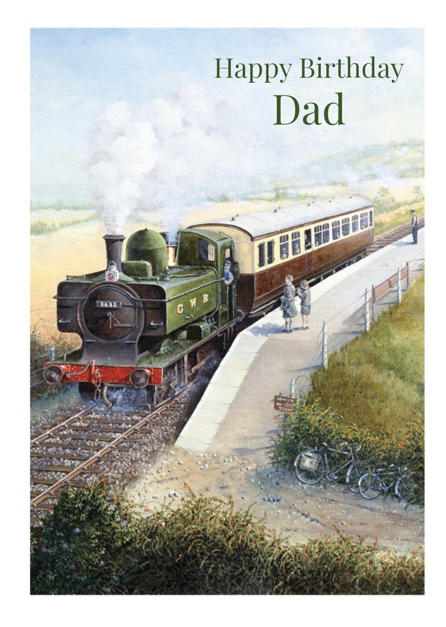 Moonpig Traditional Steam Train Painting For Dad On His Birthday Card, Large