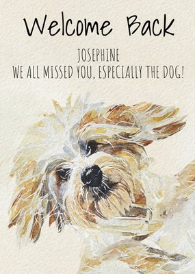 Jo Scott Art Watercolour Illustration Cute Dog Wecome Back Card