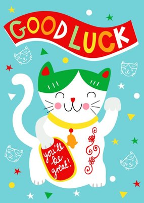 Illustrated Lucky Cat Good Luck Card