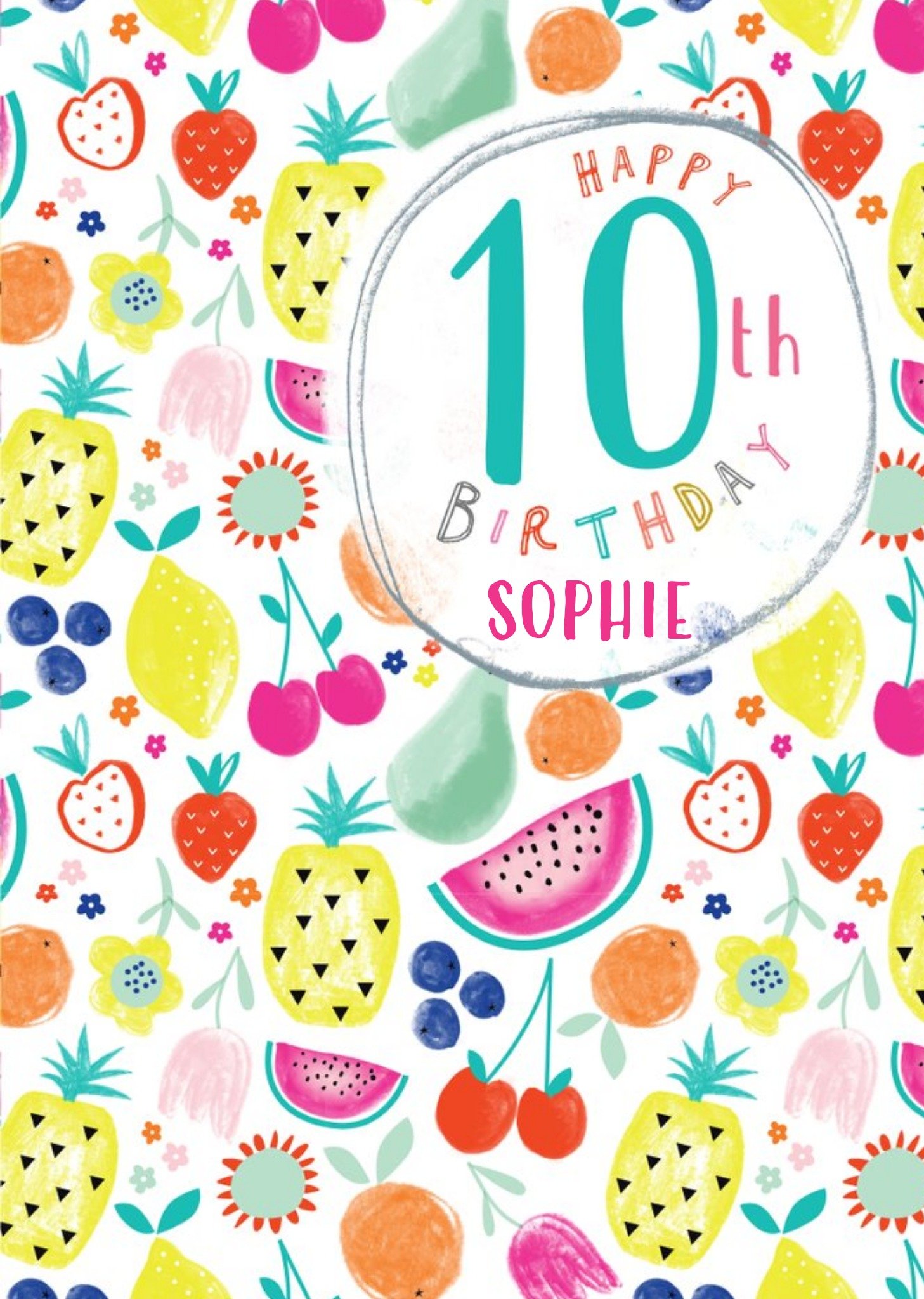 Colourful Fruit Illustration 10th Birthday Card Ecard