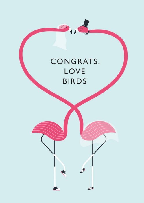 Illustration Of Two Flamingos On A Blue Background Wedding Day Card