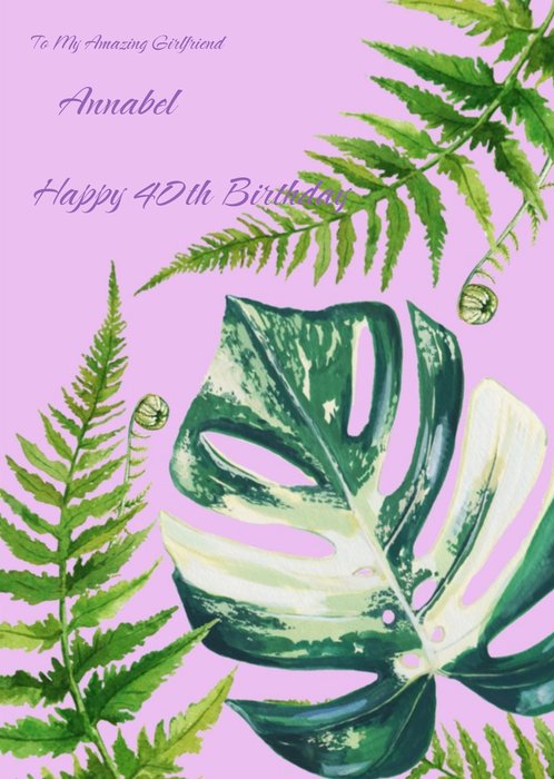 Leaves Illustration Personalise Age Girlfriend Birthday Card