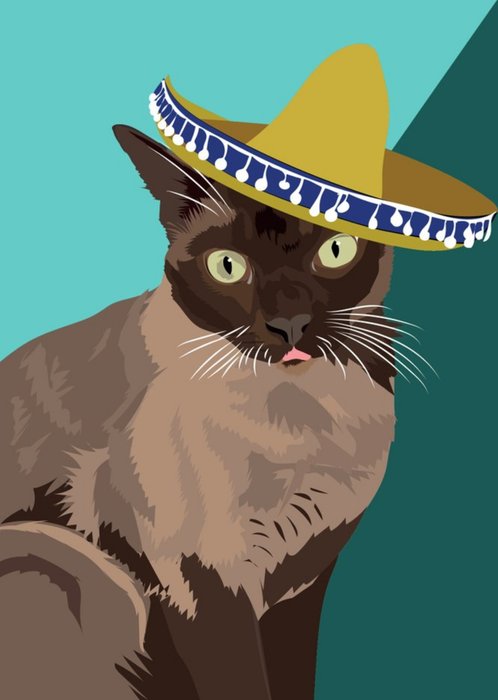 Illustrated Sombrero Siamese Cat Card