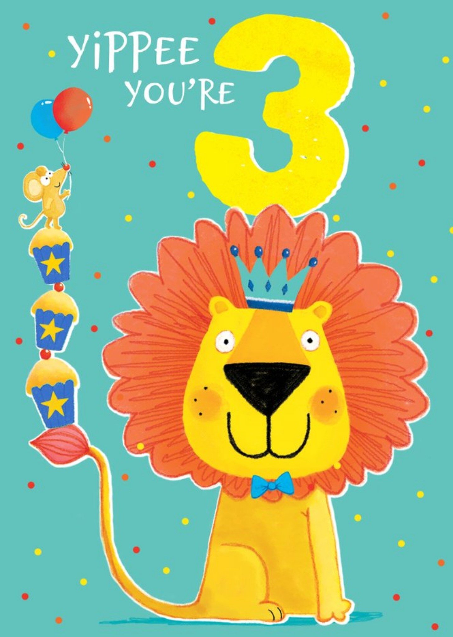 Moonpig Yippee You're 3 Cute Lion Birthday Card, Large