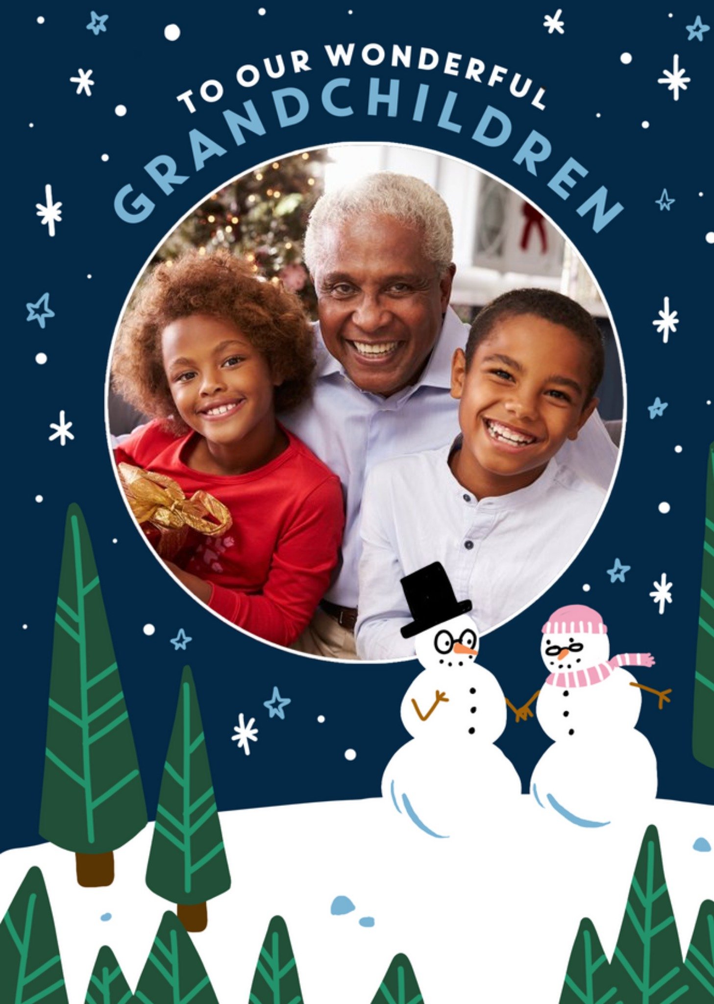 Moonpig Fuzz Face Snow Scene Grandchildren Photo Upload Christmas Day Card, Large