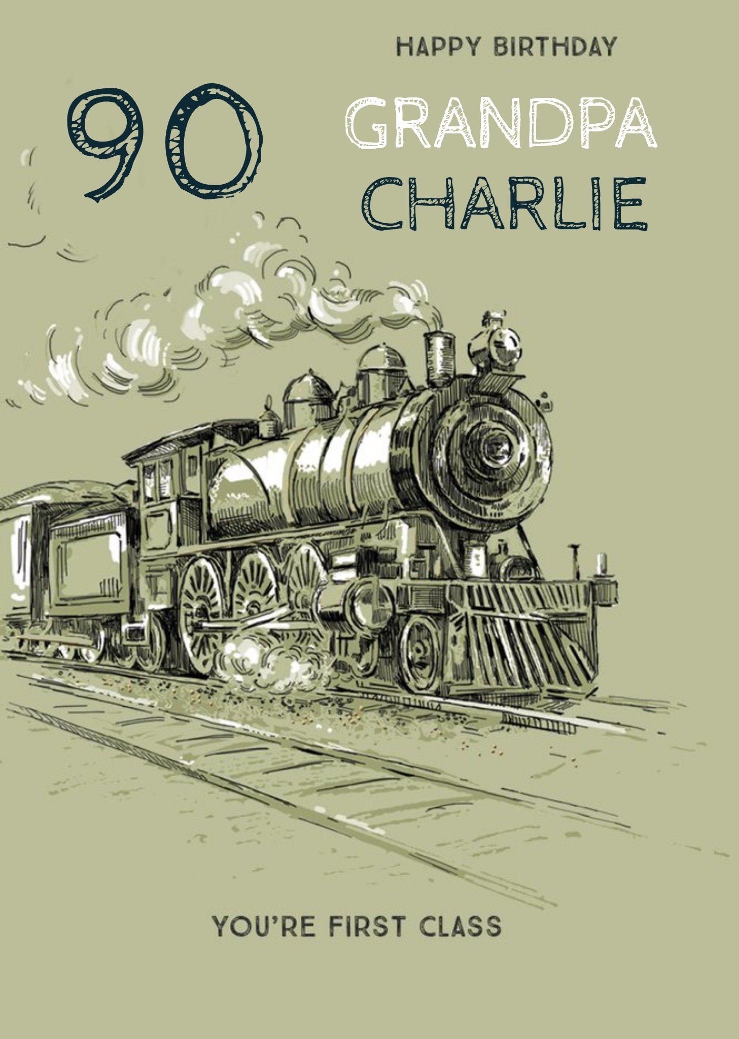 Moonpig Ling Design Illustrated Train Milestone Birthdays 90th Travel Card , Large