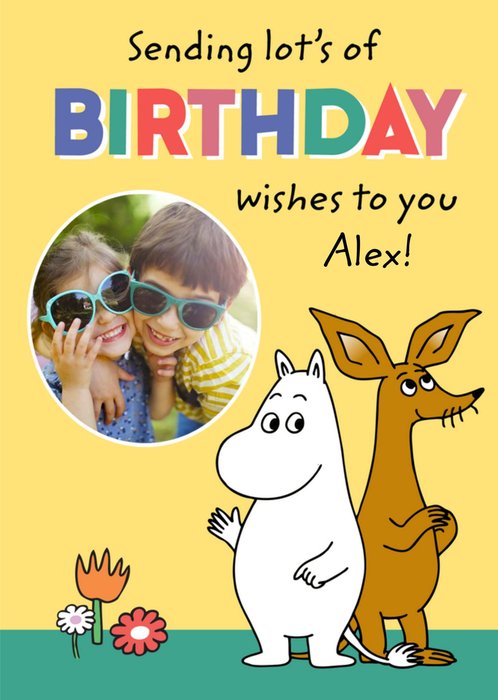Cute Moomintroll And Sniff Photo Upload Birthday Card