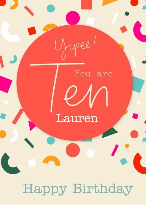 Typographic Calligraphy Lettering Ten 10th Birthday Card