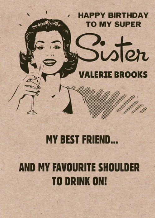 Funny Vintage Illustrated Customisable Super Sister Birthday Card