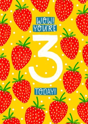 Cute Strawberries Wow You're 3 Birthday Card