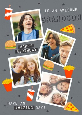 To An Awesome Grandson Ilustrated Pizza Birthday Card