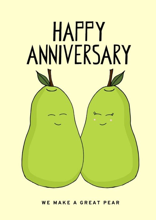 Two Pears Character Illustration Personalised Anniversary Card