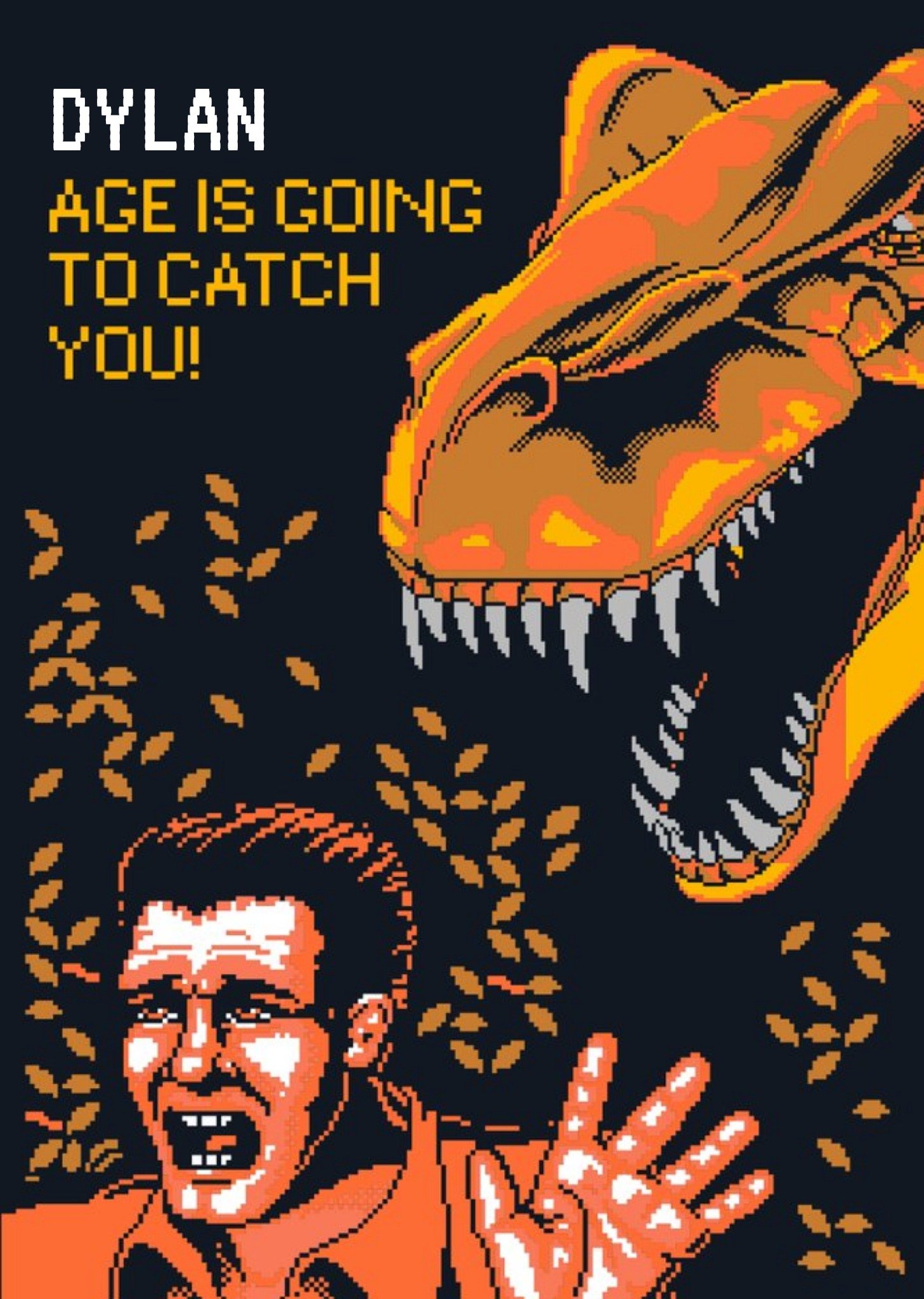 Moonpig Jurassic Park Retro 8-Bit Age Is Going To Catch You Birthday Card, Large