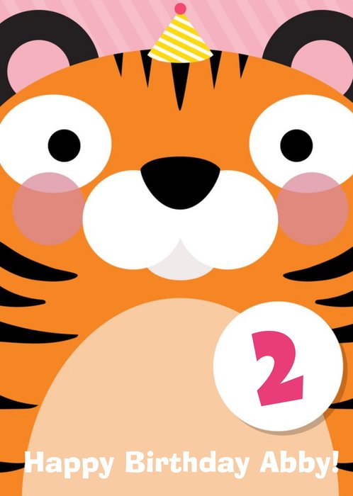 Cartoon Tiger Personalised Happy 2nd Birthday Card