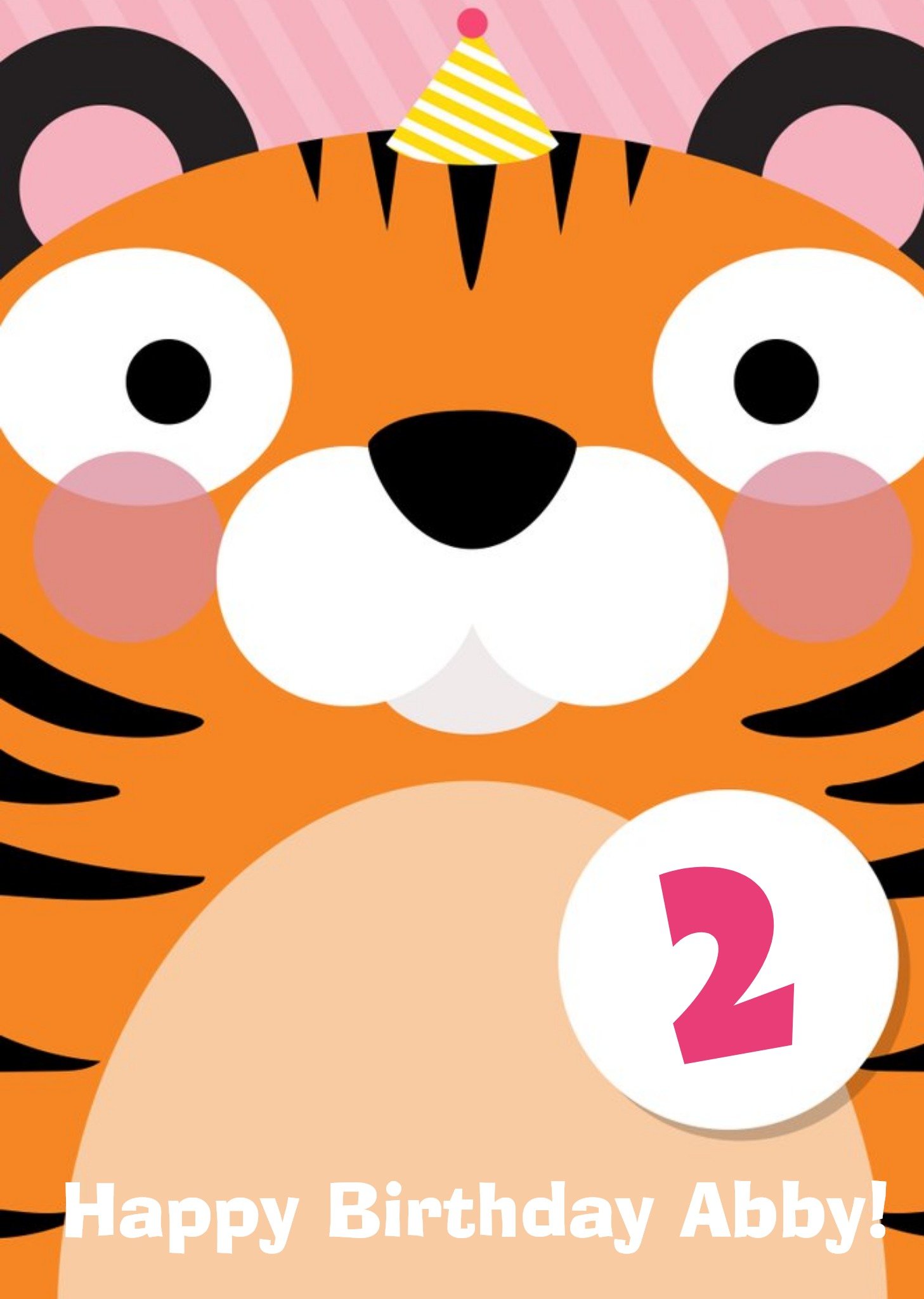 Cartoon Tiger Personalised Happy 2nd Birthday Card Ecard