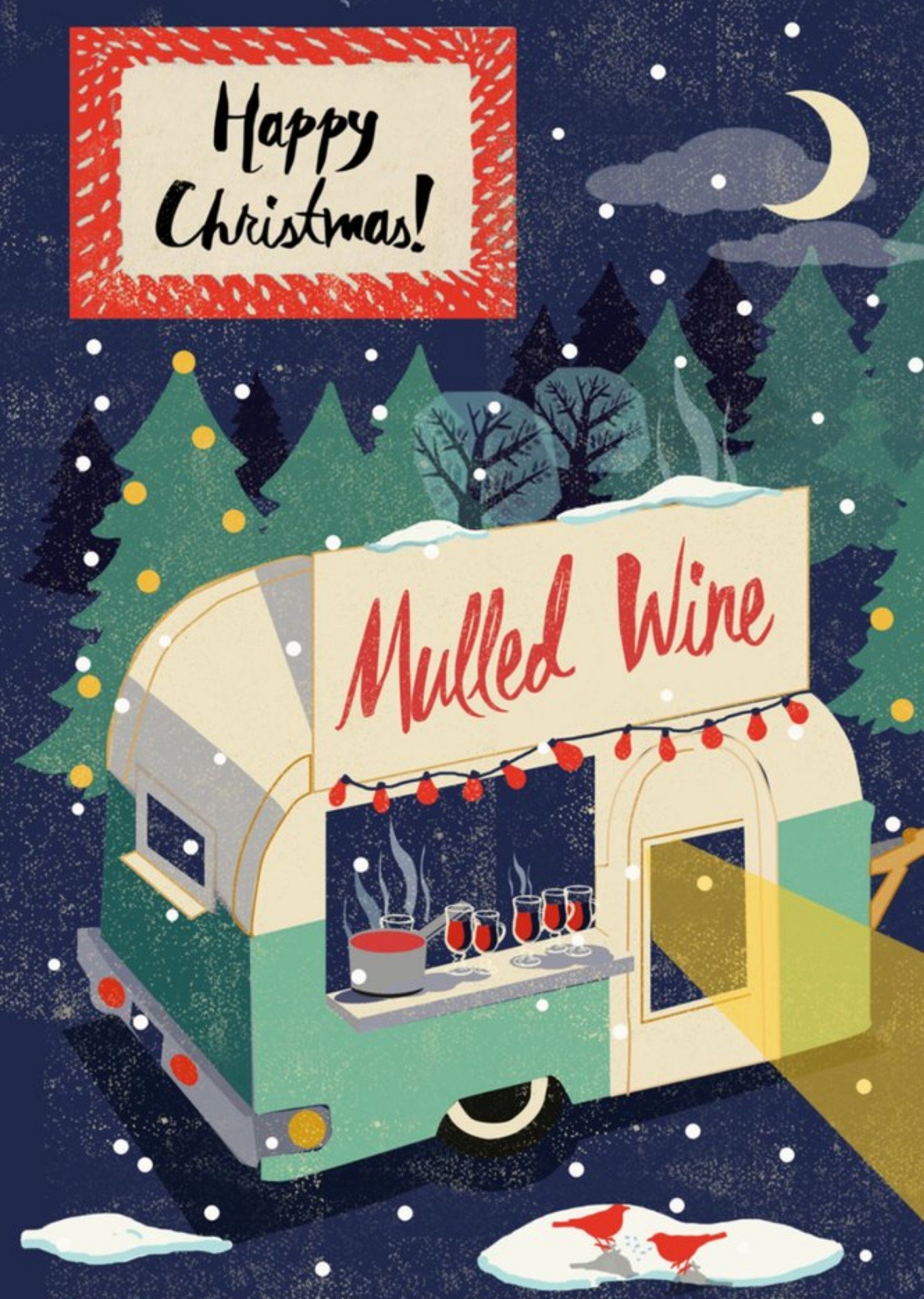 Illustrative Winter Night Mulled Wine Camper Van Christmas Card Ecard