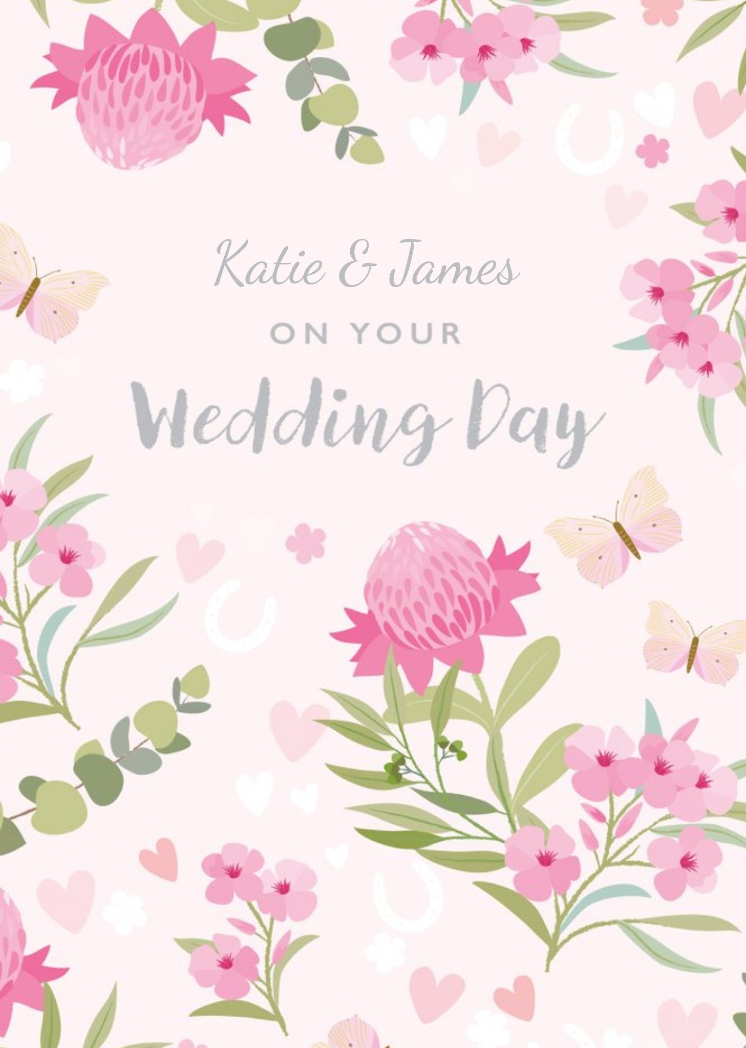 Moonpig Flowers And Butterflies Surround Text Wedding Day Card Ecard