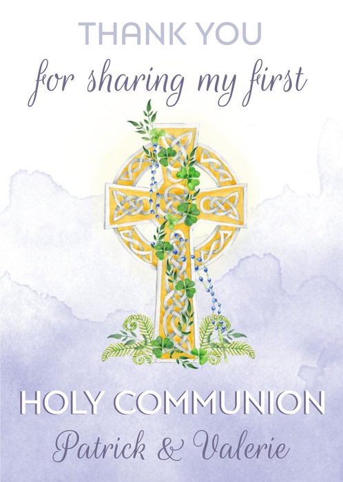 Gold Cross Thank You First Holy Communion Card