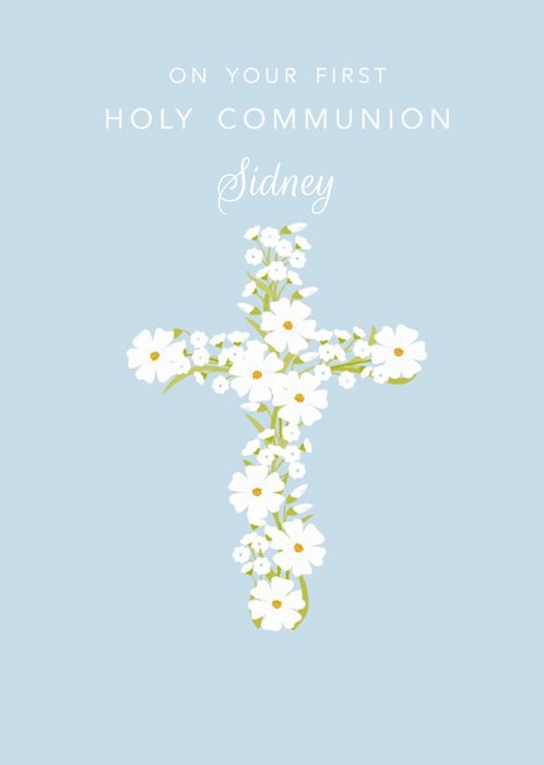 Klara Hawkins Cross Floral Holy Communion Card
