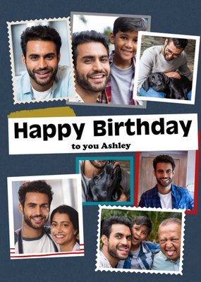 Modern Photo Upload Collage Happy Birthday Card