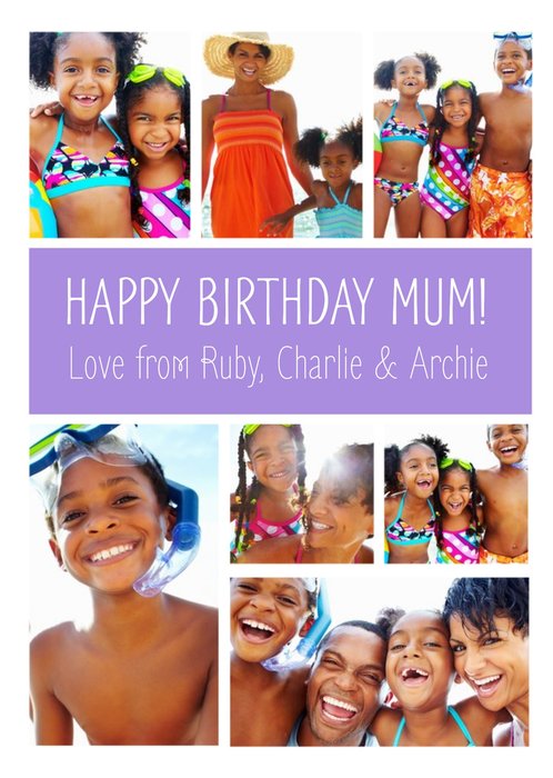 Purple Multi-Photo Birthday Card