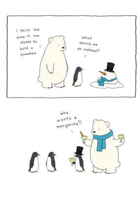 Modern Funny Illustration Animals And Snowman Who Wants A Margarita Christmas Card