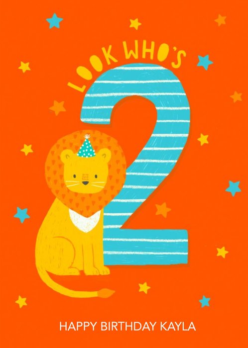 Cute Lion Look Who's 2 Birthday Card