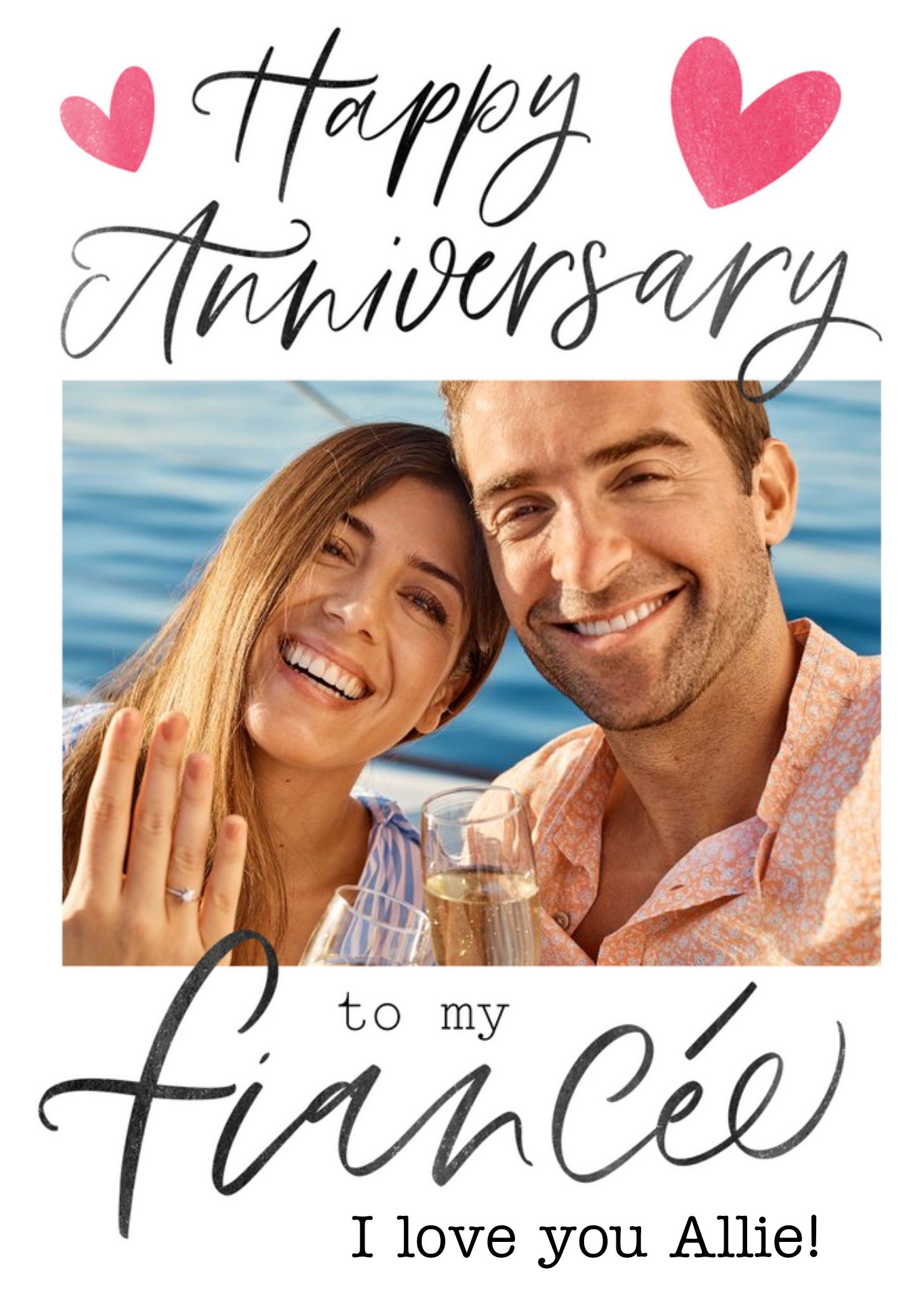 Typographic Calligraphy Fiancee Anniversary Photo Upload Card Ecard