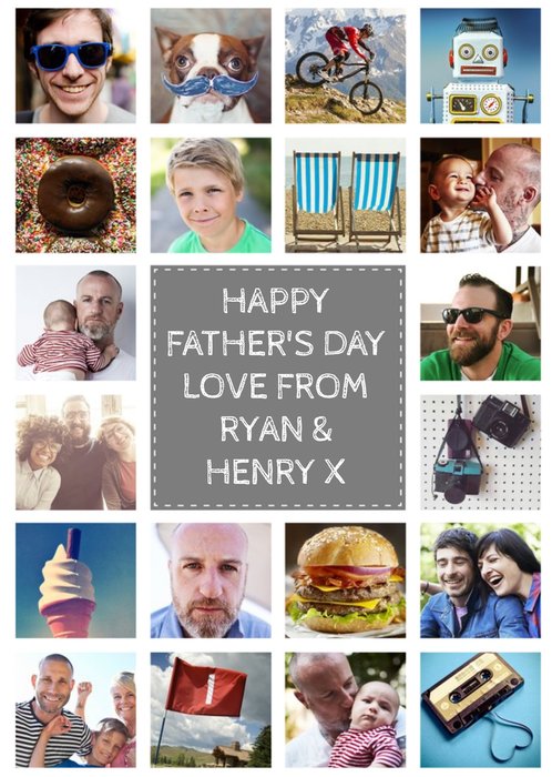 Happy Father's Day Twenty Photo Card with Grey Text Box