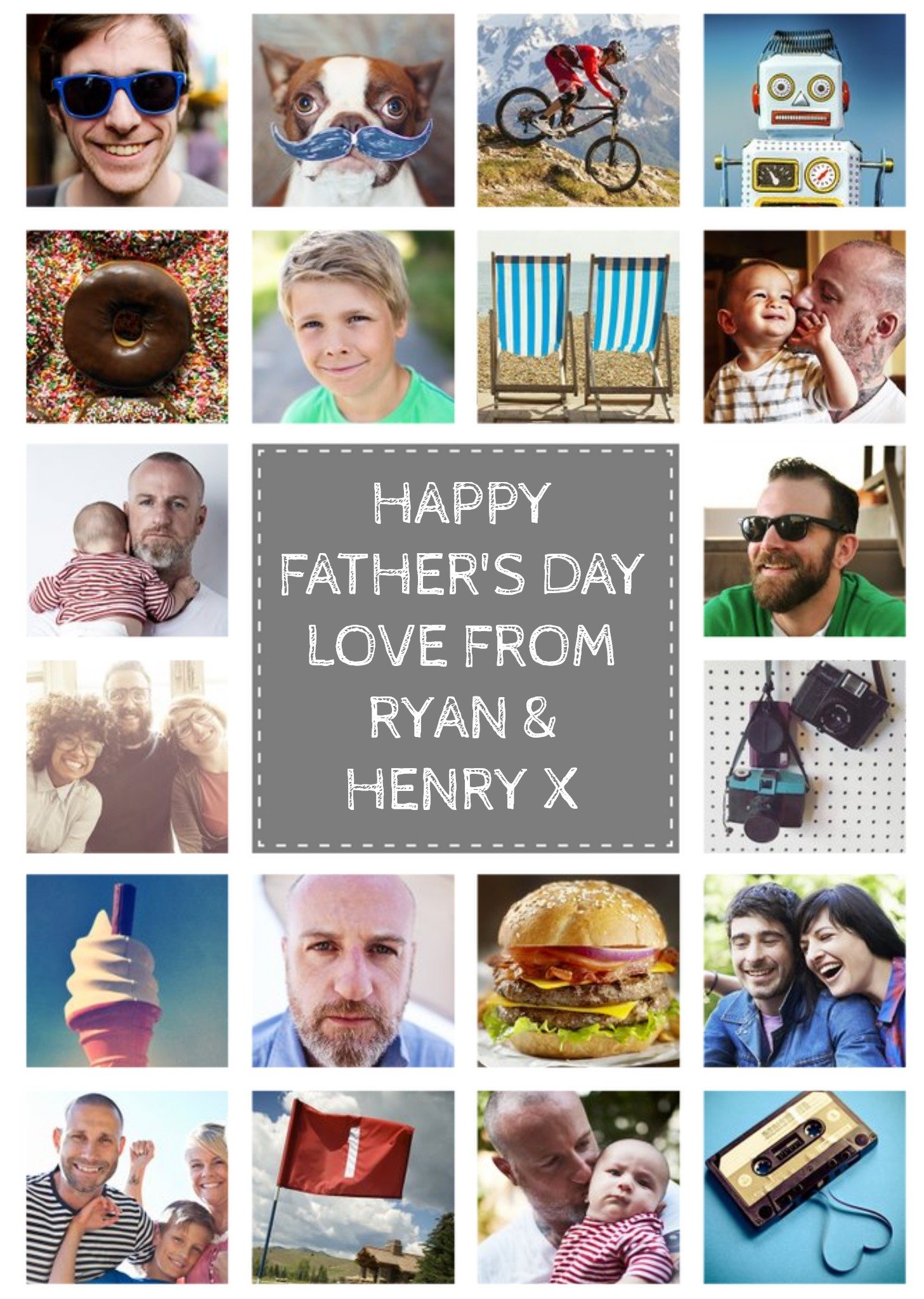 Happy Father's Day Twenty Photo Card With Grey Text Box