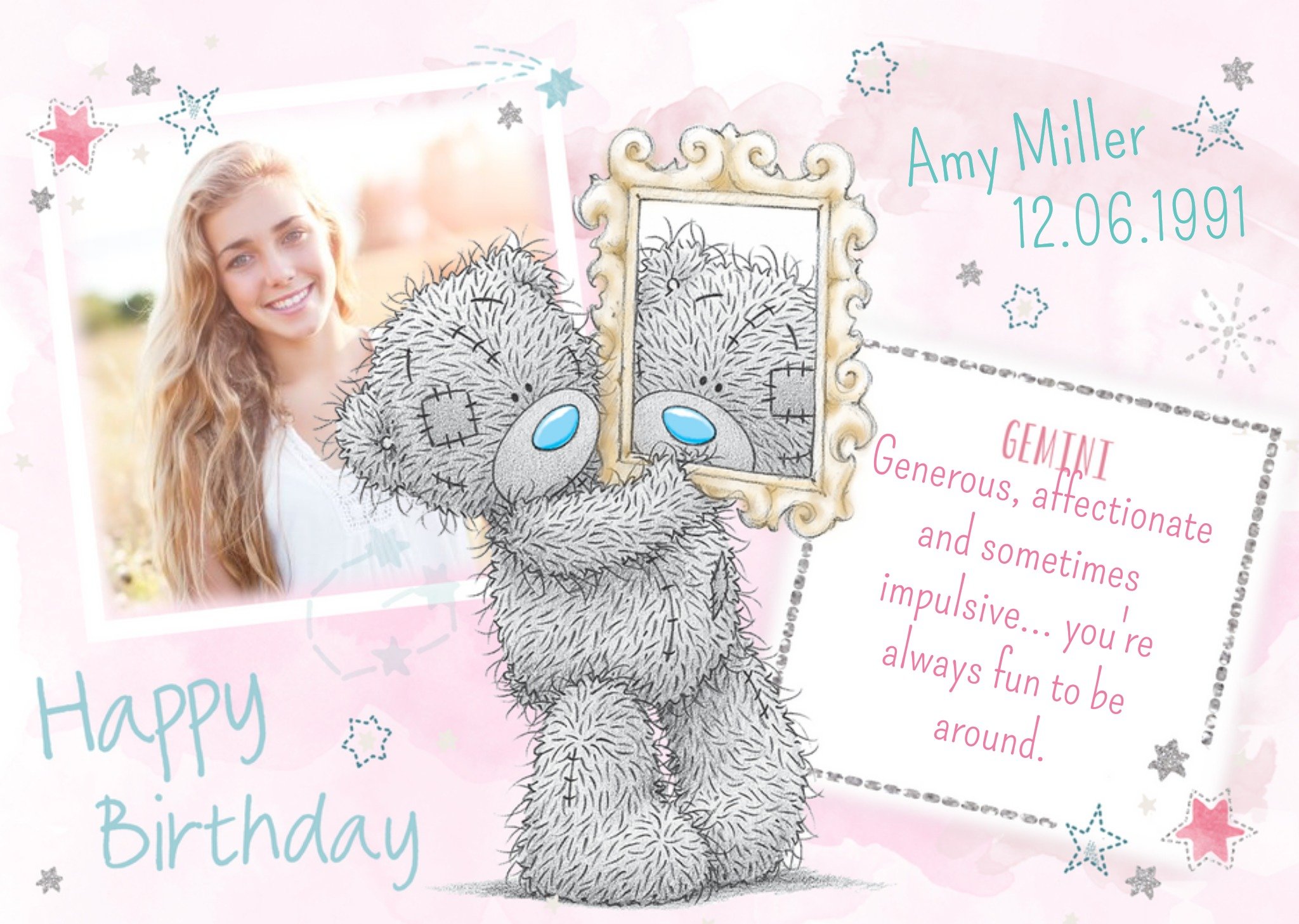 Me To You Tatty Teddy Gemini Zodiac Happy Birthday Photo Card Ecard