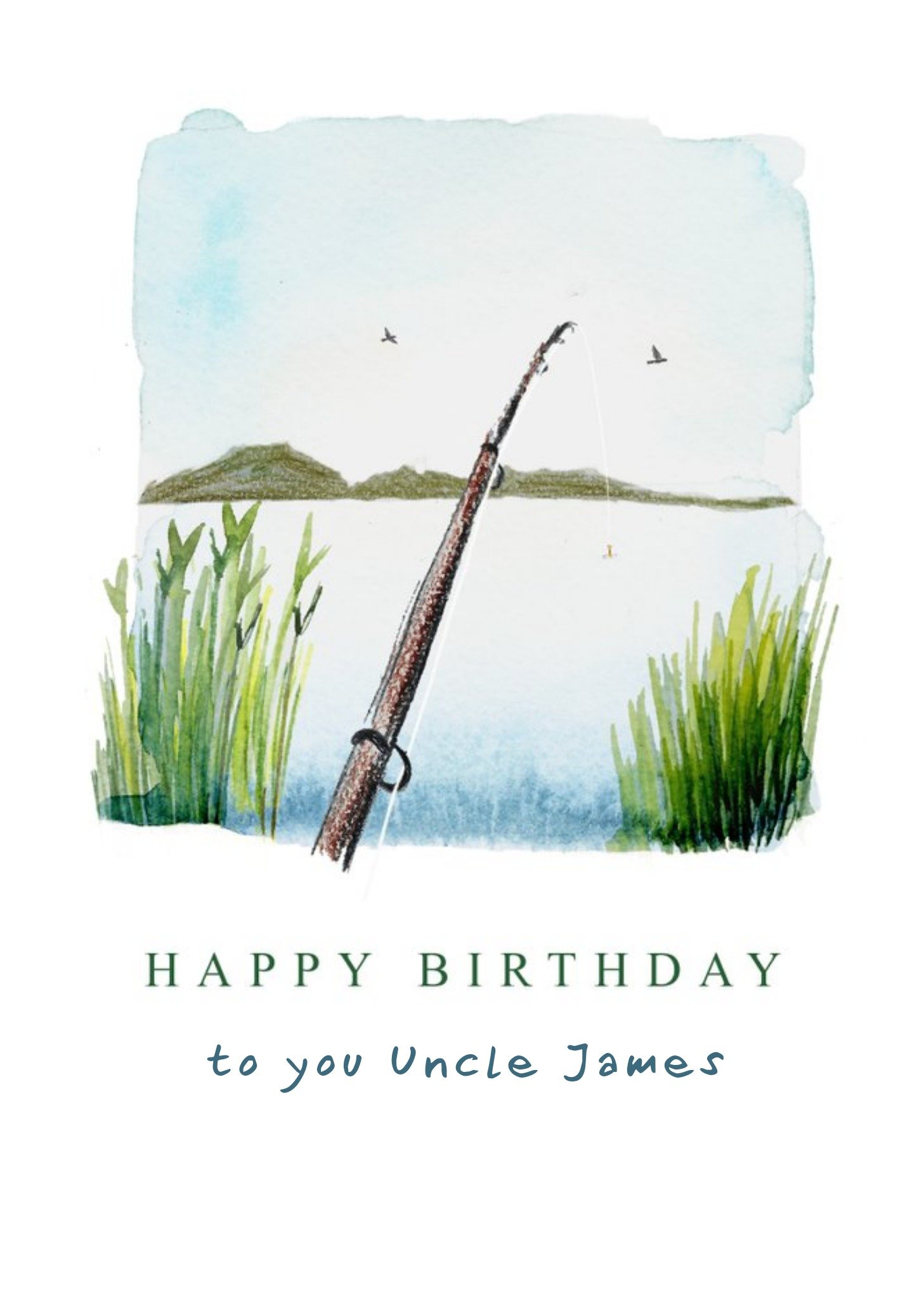 Moonpig Set The Scene Watercolour Fishing Rod And Lake Birthday Card, Large