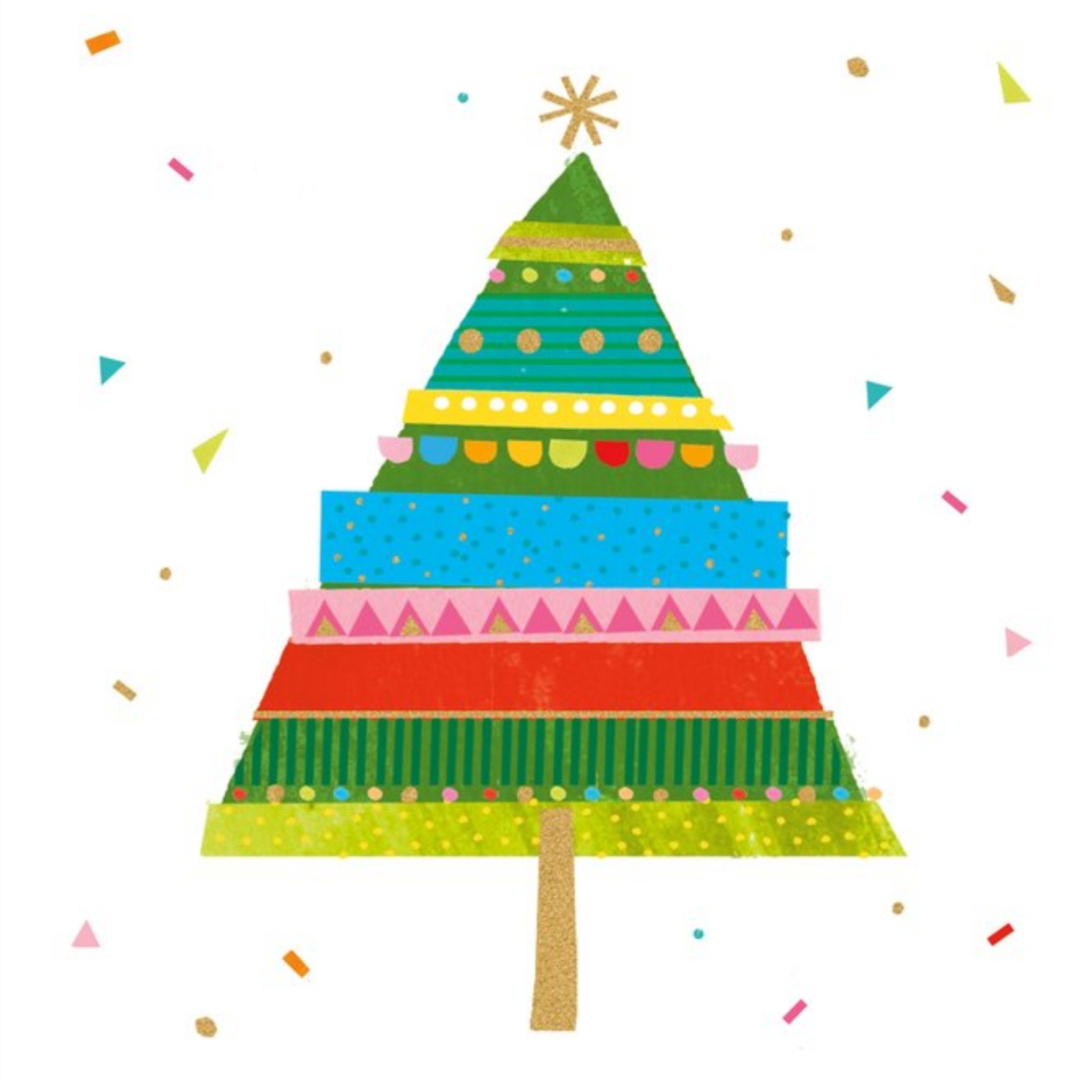 Moonpig Illustration Of A Colourful Christmas Tree Christmas Card, Large
