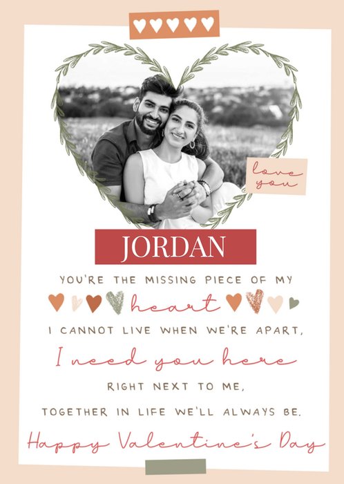 Heart Shaped Photo Frame With A Heartfelt Poem Valentine's Day Photo Upload Card