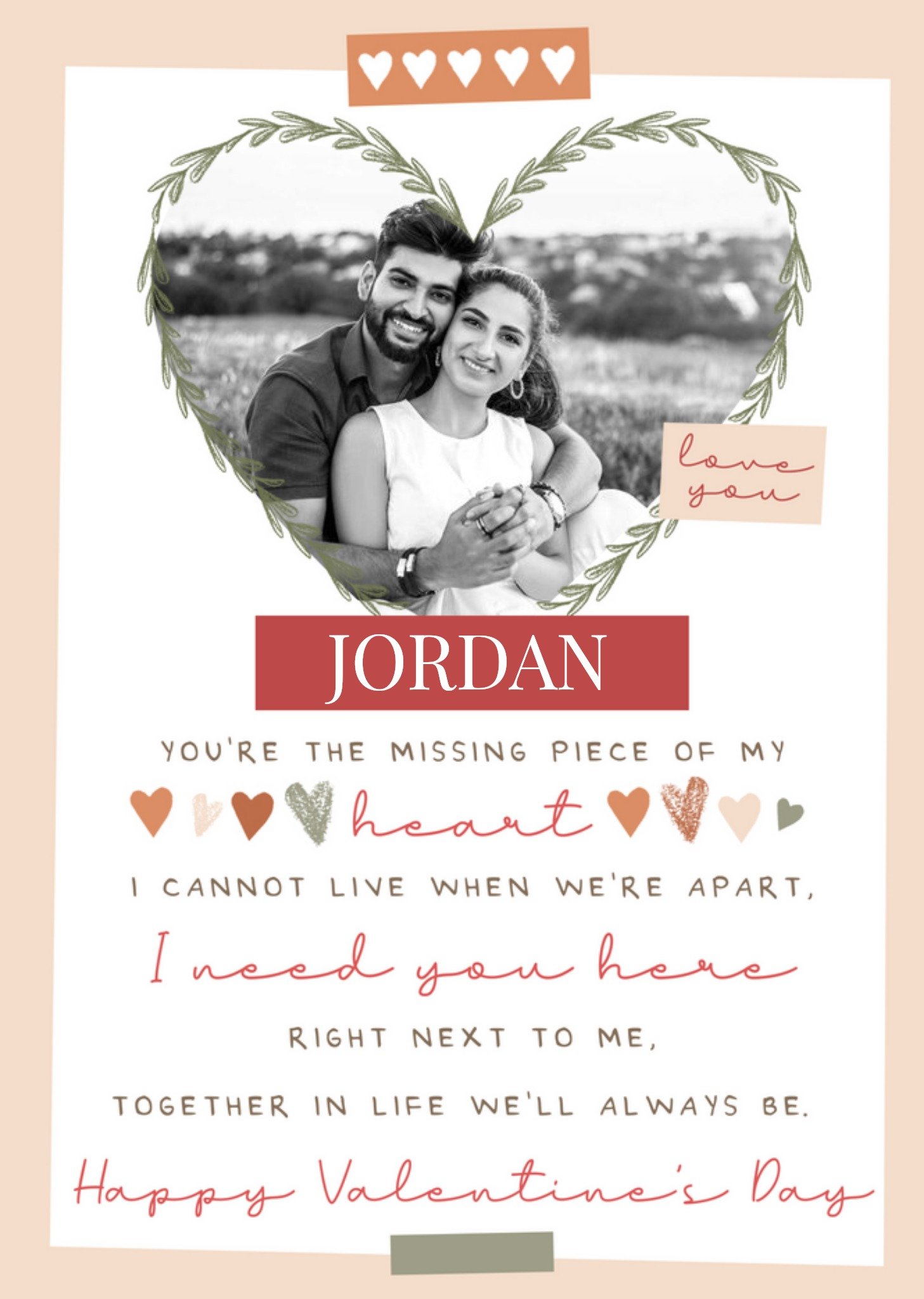 Moonpig Heart Shaped Photo Frame With A Heartfelt Poem Valentine's Day Photo Upload Card, Large