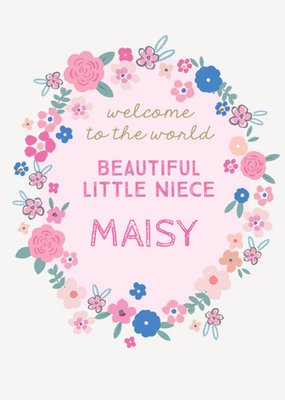 Natalie Alex Designs Illustrated Pink Floral Welcome to the World Niece Card