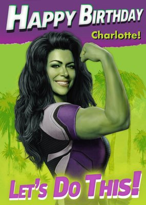 Illustration Of She Hulk On A Green Background With Palm Trees She Hulk Birthday Card