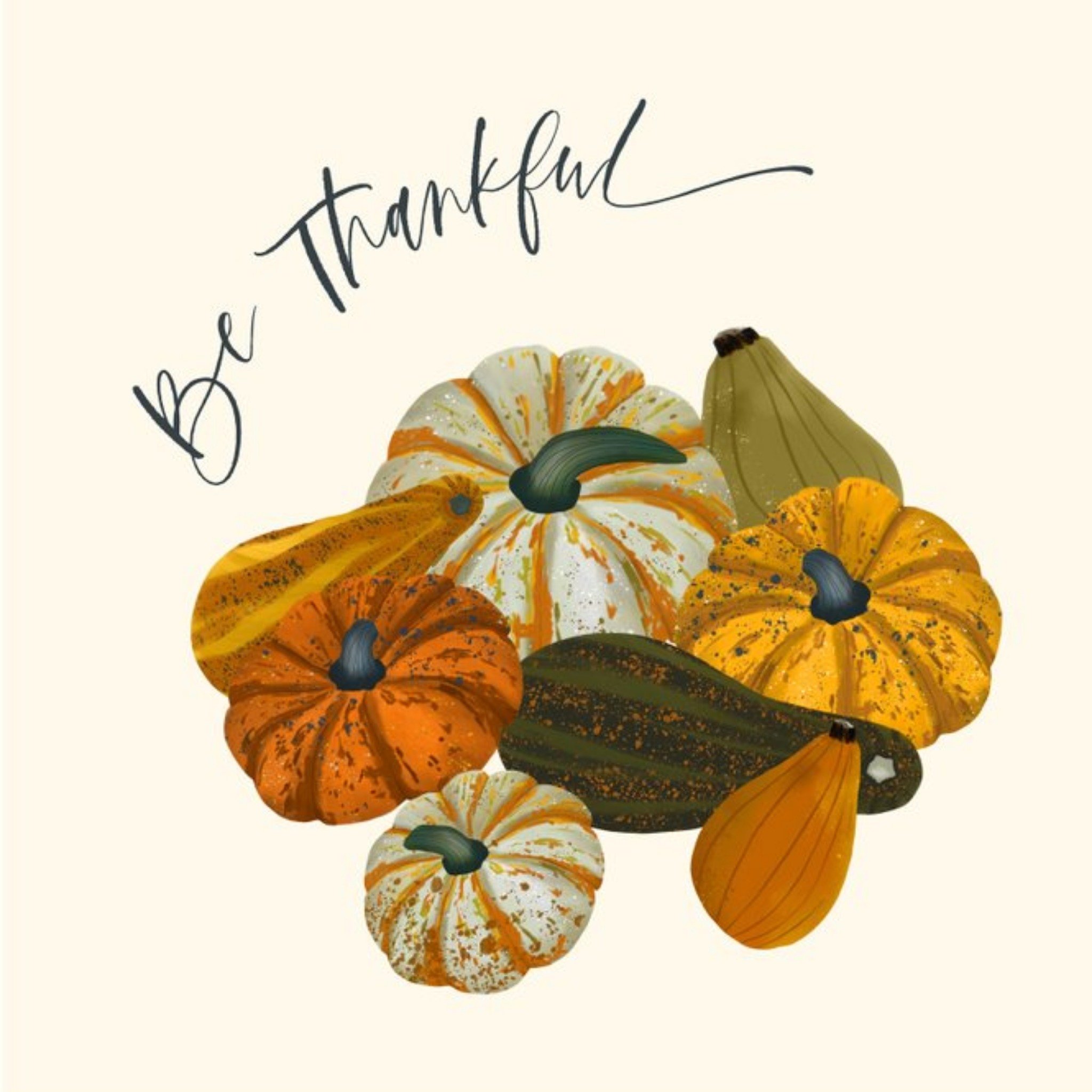 Illustration Of Pumpkins And Squash Thanksgiving Card, Square