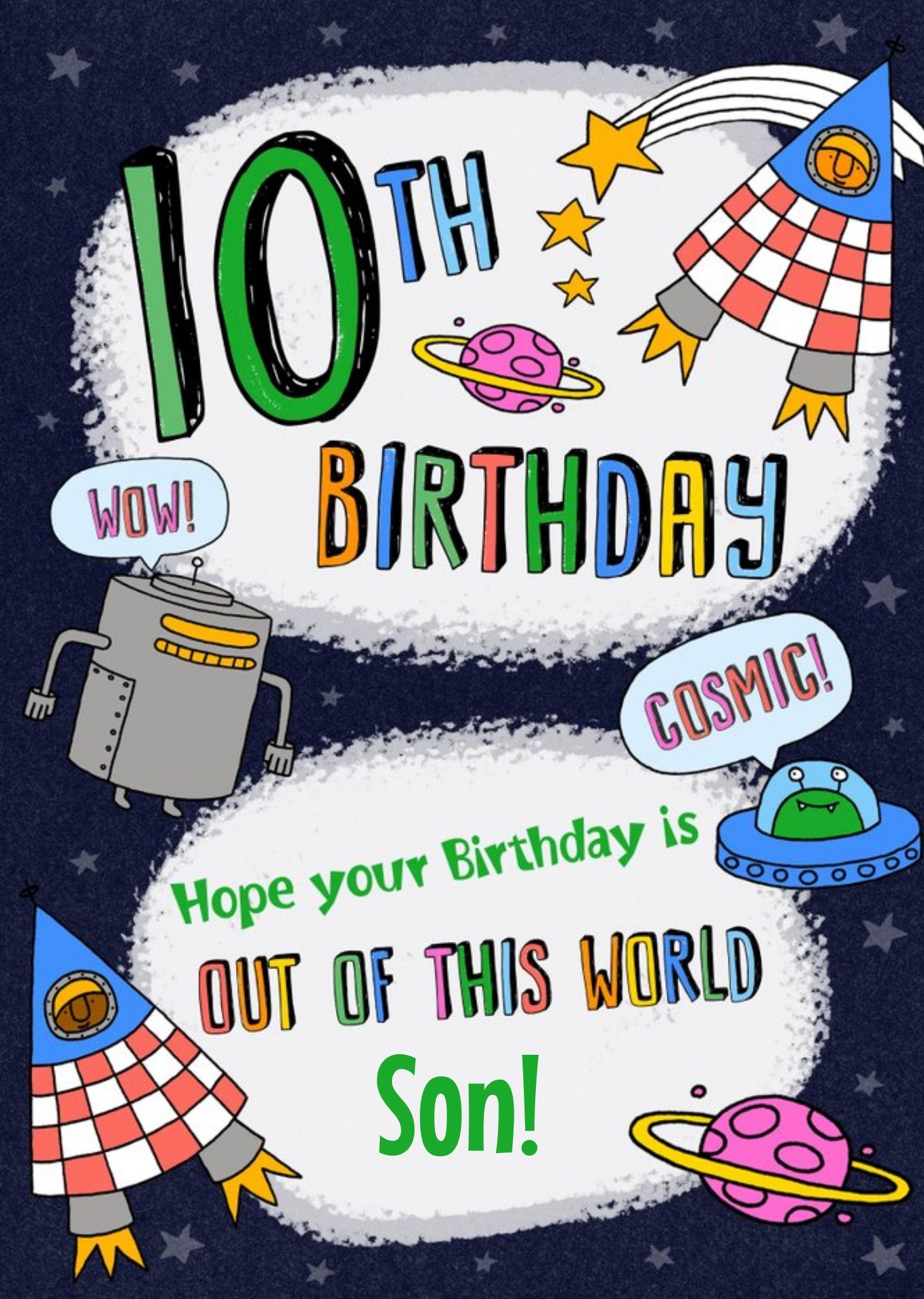 10th Birthday Spaceships Planets Out Of this World Birthday Card Ecard