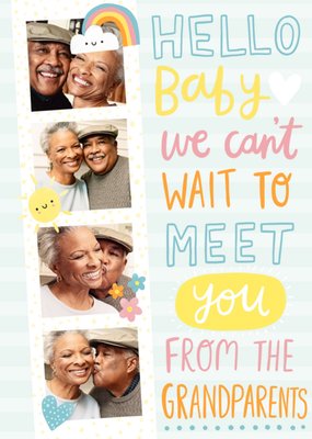 Bright Fun Typographic Hello Baby We Can't Wait To Meet You Photo Upload Card