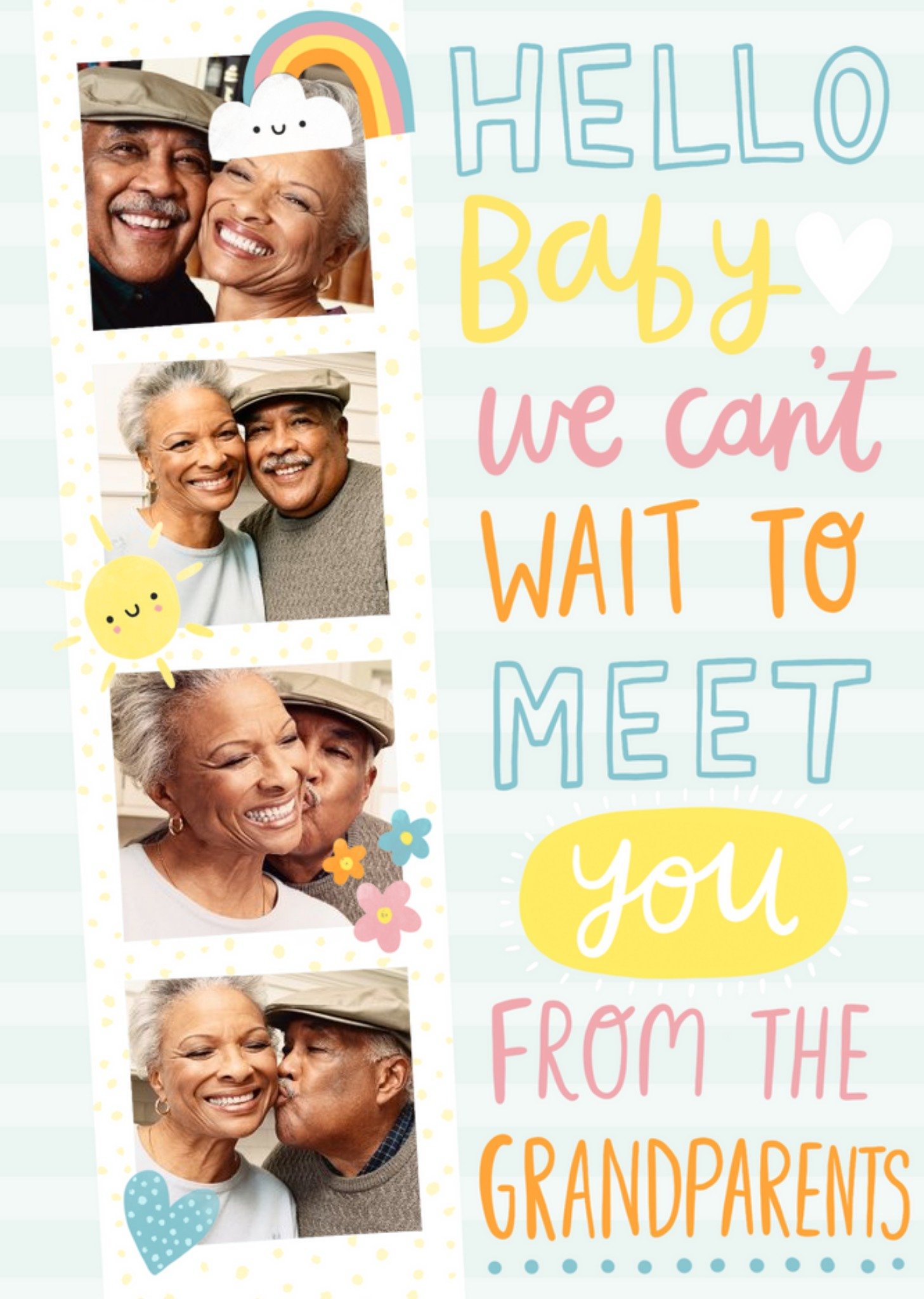 Bright Fun Typographic Hello Baby We Can't Wait To Meet You Photo Upload Card Ecard